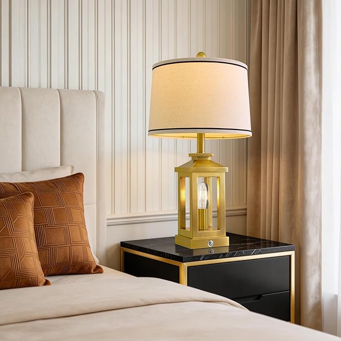G-SAFAVA 24" Table Lamps for Living Room Bedroom Modern Gold Bedside Lamps Set of 2 Nightstand Lamps for Night Stands 3 Way Dimmable Touch Lamp with USB C+A Ports and 2 Light Sources, 4 Bulbs Includes