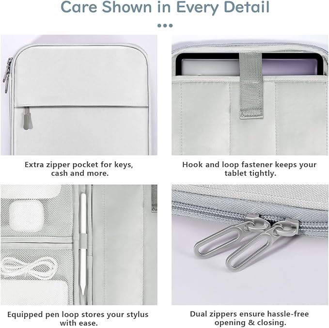 Dadanism 13 Inch Tablet Sleeve Padded Carrying Case for New iPad Air 13" M4/M3 2026/2025, iPad Pro 13" M5/M4 2025/2024, Galaxy Tab S10+/S9 FE+/S9+ 12.4", Remarkable Paper Pro 11.8", Gray + White