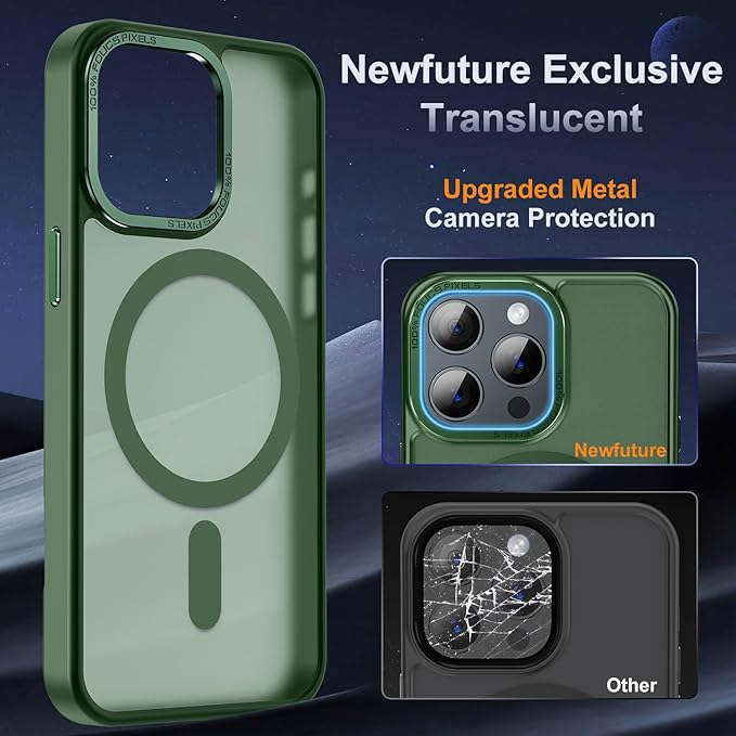 Newfuture Designed for iPhone 14 Pro Case with Magnetic [13 FT Military Drop Protection] [Compatible with Magsafe] Slim Translucent Matte Shockproof with Anti-Fingerprint Phone Case, Dark Green