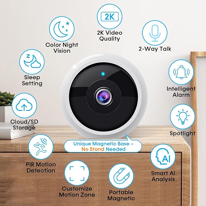 AMTIFO Security Cameras Wireless Outdoor Magnetic - 4-Pack Install-Free Indoor Smart 2K WiFi - Long Battery Life Powered Wireless Security Camera with AI Motion Detection