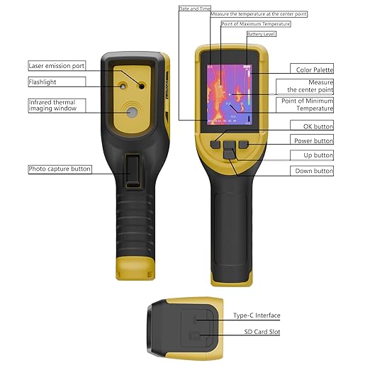 Handheld Thermal Camera,320 x 240 TISR Resolution,120 x 90 IR High Resolution,Mini Thermal Imager with -4°F~1022°F,25 Hz,Handheld Infrared Camera with PC Analysis for Home Inspection HVAC Maintenance