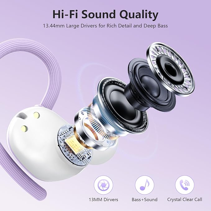 Wireless Earbuds, Bluetooth 5.4 Sport Headphones, 128H Playtime Over Ear Buds for Small Ear, Stereo Deep Bass, Sport Wireless Bluetooth Earphones, IPX7 Waterproof Running Headphones for iOS Android