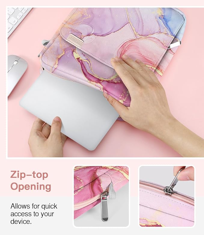 MoKo 13.3-14 Inch Laptop Sleeve Bag Fits Mac Neo 13-inch A18 Pro, Mac Pro 13.3" M2 2022/M5/M5 Pro/M5 Max 14.2" 2026, Mac Air 13.6" M5 2026, Handle Carrying Case with Shoulder Strap, Cloudy Pink