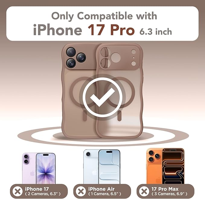 CAPRARO Magnetic for iPhone 17 Pro Case for Women Girls, Upgraded [Full Camera Protection] [Compatible with MagSafe] Cute Wave Translucent Matte Phone Case for iPhone 17 Pro, Brown