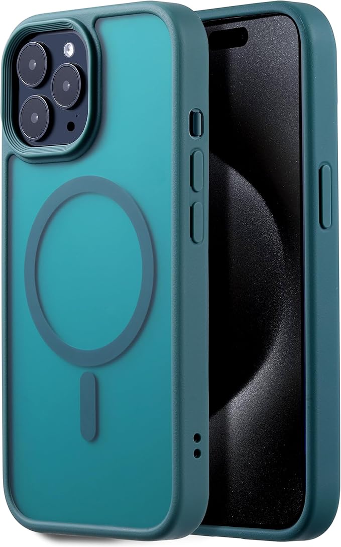 Tigowos Compatible with iPhone 15 Pro Max case Fits MagSafe 10FT Drop Resistant Matte Skin Feeling Shockproof Back Cover Fits iPhone 15 Pro Max Phone Cases, Turquoise Green