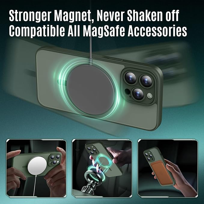 Symcele Designed for iPhone 14 Pro Case, Compatible with MagSafe, with Privacy Screen Protectors X2, [Camera Protection] [15FT Military Drop Protection] Shockproof Phone Case, 6.1", Alpine Green