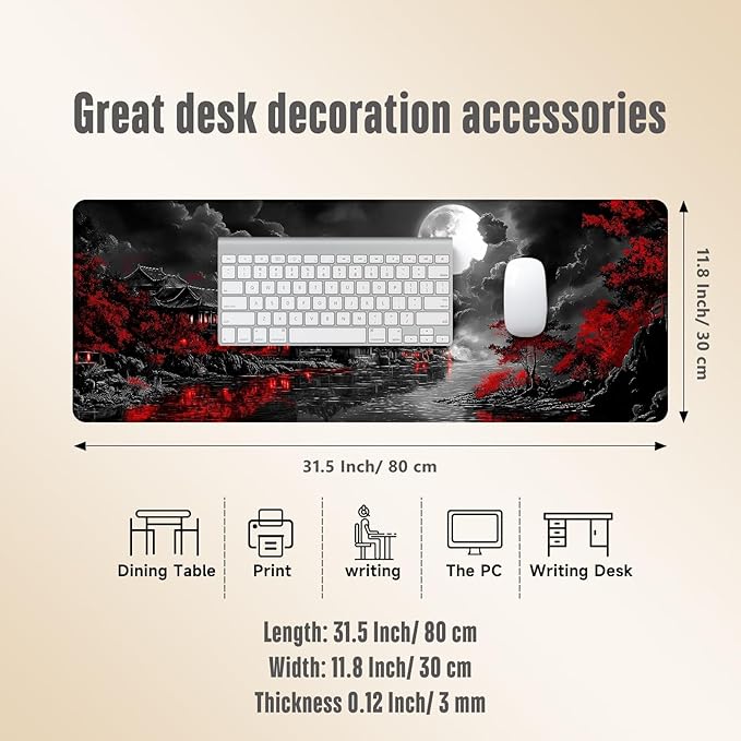 Extended Gaming Mouse Pad, Large Mouse Mat 3 mm Nature Rubber Base Mousepad with Stitched Edges, Non-Slip Desk Mat for Office Home Great Gift 31.5x11.8 Inch (Dark Canyon 6)