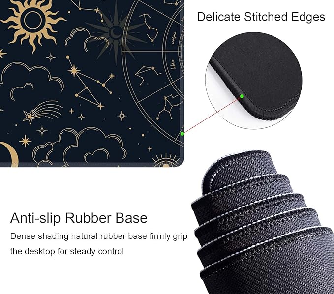 Zodiac Wheel XL Black Gaming Mousepad, Large 31.5''X 11.8'' Deskpad, Desk Mat with Cute Design, Perfect for Laptop, Computer Keyboard, Mouse