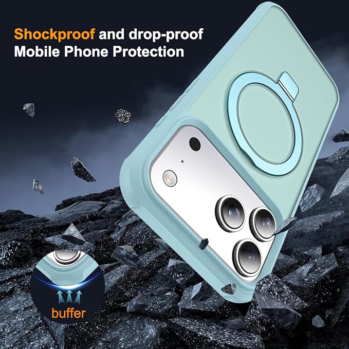 SKYLMW Compatible with iPhone 17 Pro Case with Invisible Magnetic O-Ring Stand Military-Grade Translucent Phone Case for iPhone 17 Pro 6.3" [Compatible with Mag-Safe][Great Grip Feeling], Blue