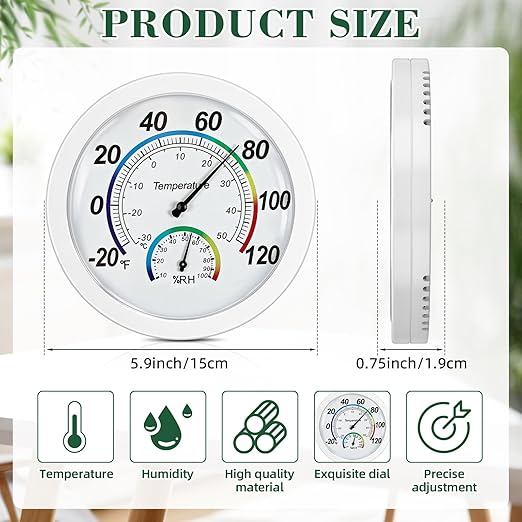 Weewooday 3 Pcs Indoor Outdoor Thermometer 2 in 1 Mini Home Temperature Humidity Hygrometer Monitor Gauge for Home Offices Wall(White,6 Inch)