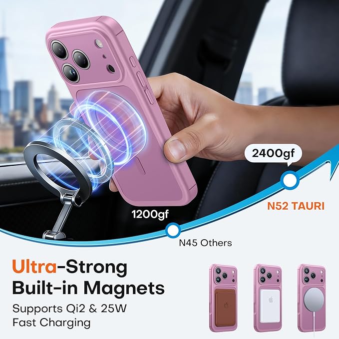 TAURI for iPhone 17 Pro Max Case, Compatible with MagSafe, (Full Camera Protection) Camera Control Cover Solid-Color Matte Magnetic 17 Pro Max Phone Case, Lilac Purple