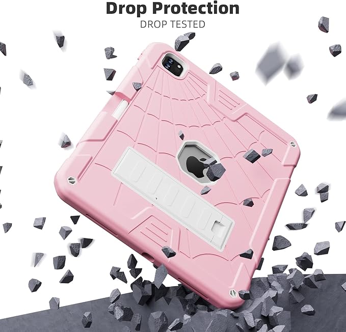 TSQQST Case for iPad Pro 12.9 Inch 6th/5th/4th/3rd Generation 2022/2021/2020/2018 for Kids Girls, Full Body Shockprof Rugged Protection Case Cover with Stand +Pencil Holder+ Shoulder Strap | Pink