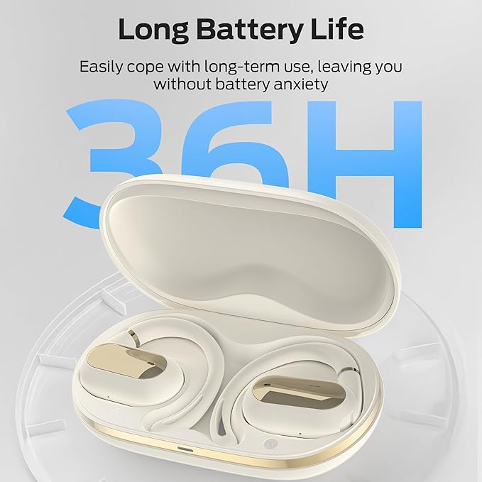 Oraolo Open Ear AC322 Wireless Earbuds, Bluetooth 5.4 Headphone, 36H Playtime, IPX5 Waterproof, Open-Ear Design with Adjustable Ear Hooks, Secure Fit for Running & Workout, Clear Calls White