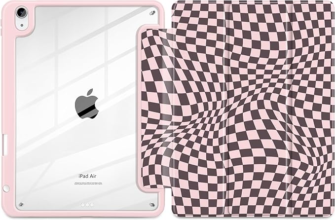 Case for iPad Air 11 inch M4 2026 M3 2025 Release with Pencil Holder - Aesthetic Cute Design Trifold Cover with Soft TPU Bumper Clear Back Auto Sleep/Wake for Girls Women, Abstract Lattice