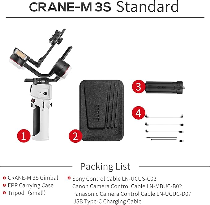 Zhiyun Crane M3S Handheld Gimbal 3-Axis Stabilizer All in One Design for Mirrorless Cameras Like Sony,Canon,Smartphone Like iPhone,Sumsung,Action Cameras Like Gopro (Crane M3 Upgrade Version in 2023)