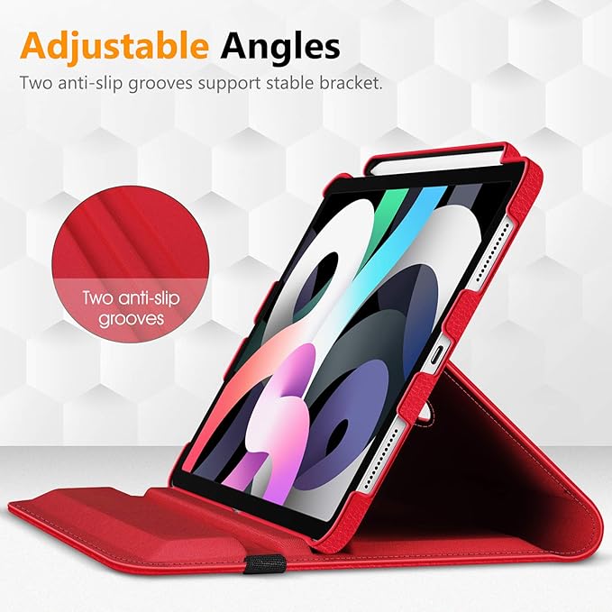 Fintie Rotating Case for iPad Air 11-inch M4/M3/M2 (2026/2025/2024), iPad Air 5th (2022) / 4th Generation 10.9 Inch - 360 Degree Rotating Protective Stand Cover with Pencil Holder, Red