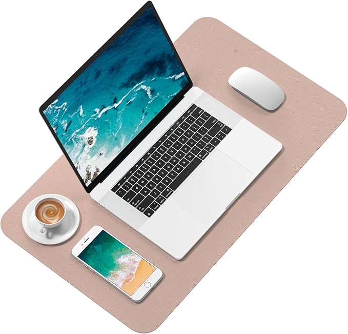 Hsurbtra Desk Pad, 23.6" x 13.8" PU Leather Desk Mat, M Extended Mouse Pad, Waterproof Desktop Blotter Protector, Non-Slip Ultra Thin Small Laptop Keyboard Writing Mat for Office Home, Beige Apricot