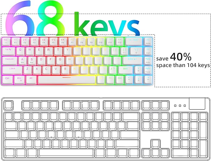 MageGee 60% Rapid Trigger Gaming Keyboard, Hall Effect Magnetic Switch, Actuation Point Adjustable, Hot Swappable RGB Backlit Wired Keyboard with Arrow Keys for Win/PC/MAC, White