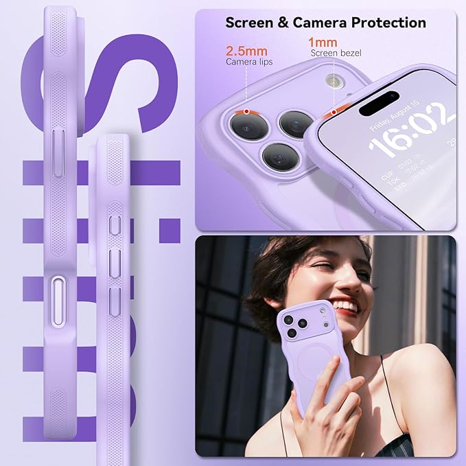 BENTOBEN Magnetic for iPhone 17 Pro Max Case, Cute Wavy [Full Camera Protection][Compatible with MagSafe] Matte Anti-Slip Bumper Women Girls Boys Protective Cover for 17 ProMax 6.9", Lavender Purple