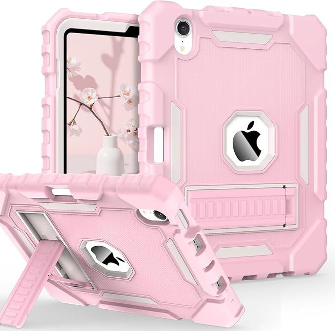Grifobes Case for iPad mini 7 (A17 Pro) 2024 / Mini 6 2021 8.3 inch, Heavy Duty Shockproof Rugged Cover with Pencil Holder Stand, for I Pad Mini 7th/6th Gen 8.3" Case (Light Pink)