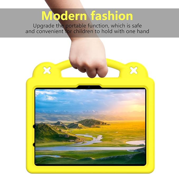 Dteck Case for iPad Air 13",iPad Pro 13" 2024 M4 Kids Case,iPad Pro 12.9 Case 6th/5th/4th/3rd Gen,Cartoon Panda Shockproof Rugged Lightweight Convertible Stand Handles Kids Friendly Case,Yellow