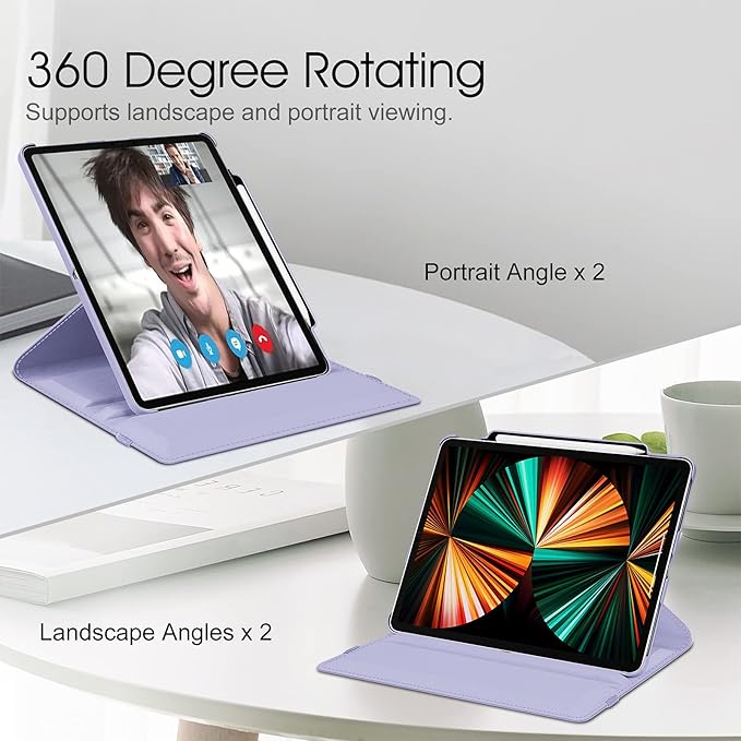 Fintie Rotating Case for iPad Pro 12.9-inch 6th Generation 2022-360 Degree Swiveling Protective Cover with Pencil Holder, Auto Sleep/Wake, Also Fit iPad Pro 12.9" 5th/4th/3rd Gen, Lilac Purple