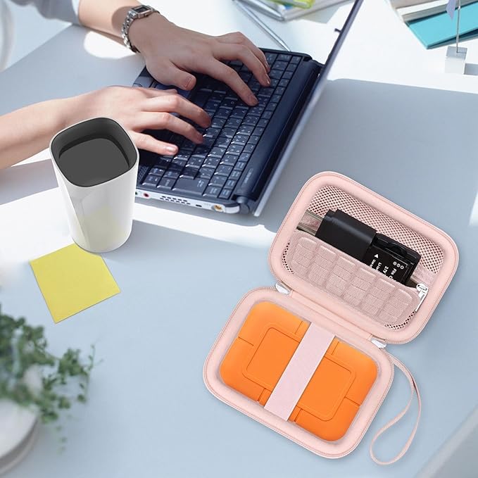Canboc Carrying Case for LaCie Rugged SSD Pro5 2TB 4TB External Solid State Drive, Zipper Mesh Pocket fit Cable, Pink (Case Only)