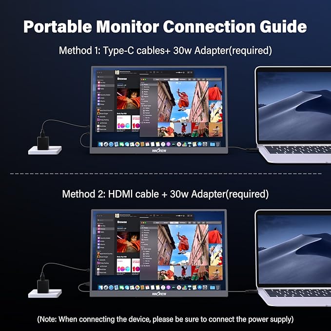 InnoView 15.6 inch Portable Monitor 4K UHD 3840x2160 | 100% sRGB HDR | External Monitor with 2 USB-C & HDMI Ports | Travel Second Monitor for Laptop Mac PC Xbox PS5 Switch (Includes Adapter)