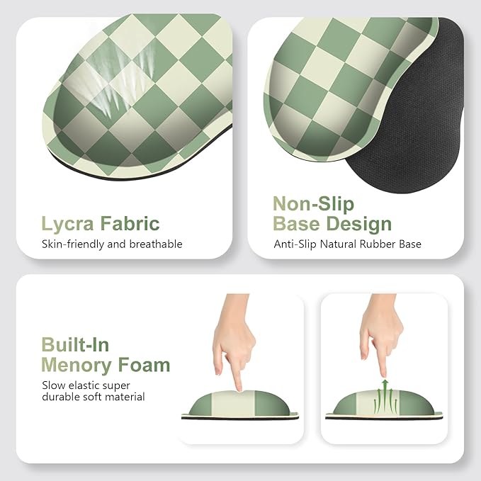 Large Gaming Mouse Pad Set, 4 in1 Ergonomics Keyboard Desk Mat with Memory Foam Wrist Rest, Extended Game Mousepad, Non-Slip Desk Pad Matt Easy Typing Pain Relief I Green Checkered