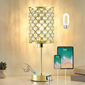GyroVu Crystal Table Lamp, Gold Touch Lamp for Nightstand with USB C+A Ports, Dimmable Lamp with Crystal Shade, Bedside Lamp Small Lamp for Bedroom, Living Room(Buld Included)