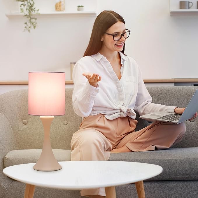 Seaside village Pink Touch Lamp, 3 Way Touch Control Desk Lamp, Bedside Dimmable Lamp Decorative Nightstand Lamp, Small Night Light for Girls, Living Room, Dorm, Home Office, 9W LED Bulb Included