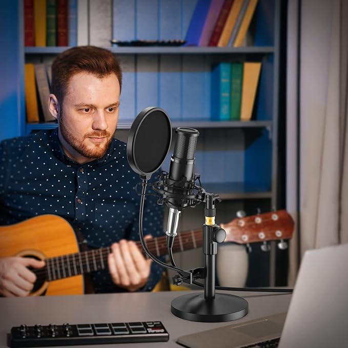 MAONO Condenser Microphone with 25mm Large Diaphragm, Professional Cardioid Studio Condenser Recording Mic with 3.5mm XLR for podcasting, Streaming, Singing, Vocal, Home-Studio (AU-PM325T)