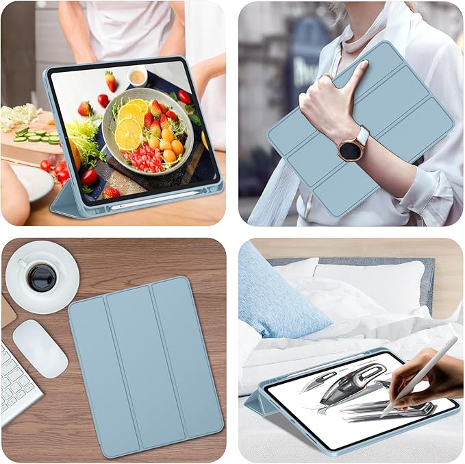 iMieet iPad Pro 13 Inch Case (M5/M4) 2025/2024 with Pencil Holder, Trifold Stand Smart Case with Soft TPU Back, Auto Wake/Sleep (Light Blue)