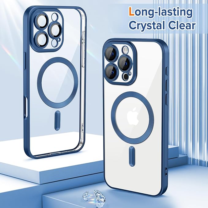 Hython Magnetic Clear for iPhone 16 Pro Case with Camera Lens Protector [Compatible with MagSafe] Luxury Plating Edge Slim Soft TPU Cover Protective Phone Case for iPhone 16 Pro 6.3", Matte Deep Blue