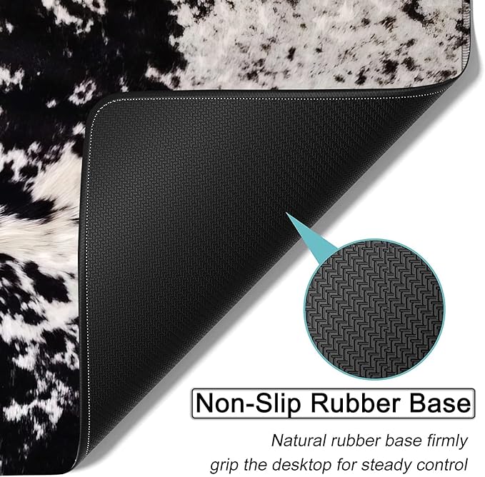 Large Gaming Mouse Pad, 31.5x11.8 in Extended Computer Mouse Mat with Non-Slip PU Base, Ergonomic Memory Foam Keyboard Wrist Rest, for Work & Gaming, Office Desk Pad Black White Cowhide Fur