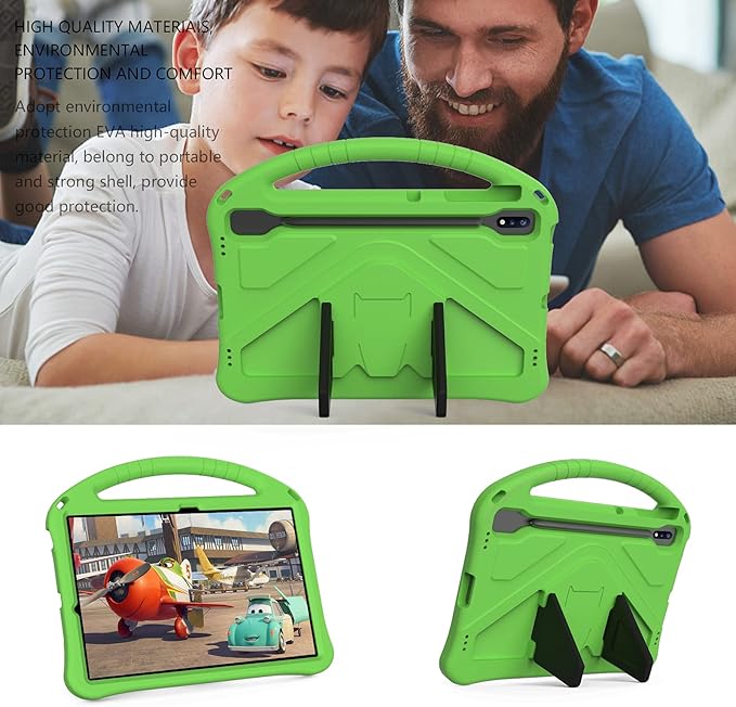Kids Case for Samsung Galaxy Tab S10 Lite/S10 FE/S9 FE 10.9"/Tab S9/S8/S7 11", Techcircle Light Weight Shock Proof EVA Foam Handle Rugged Stand Protective Case, Green