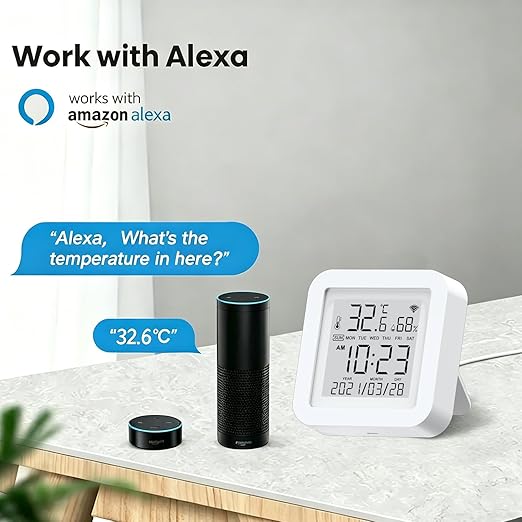 Smart WiFi Temperature Humidity Monitor: TUYA Wireless Temperature Humidity Sensor with APP Notification Alerts, WiFi Thermometer Hygrometer for Home Pet Garage,Compatible with Alexa