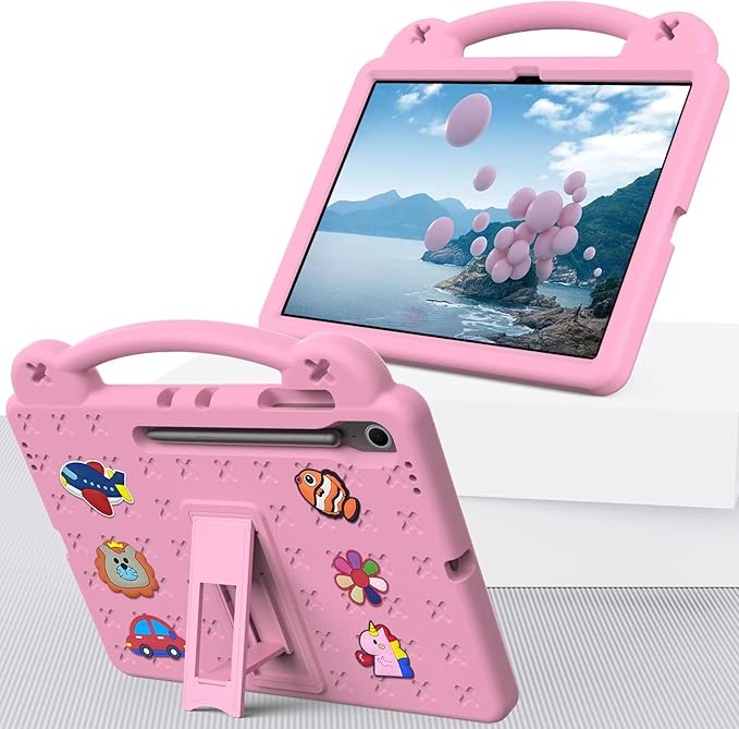 AKABEILA Compatible with Samsung Galaxy Tab A11+ 2025 Tablet Case, Kids Friendly Universal Lightweight Shockproof Protective Case with Shoulder Strap & Stand Handle Pink