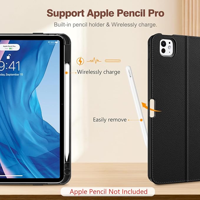 Fintie Folio Case for iPad Pro 11-inch (M5) 2025 / (M4) 2024, Magnetic Multi-Angle Smart Stand Cover with Built-in Pencil Holder & Pocket, Auto Sleep/Wake, Black