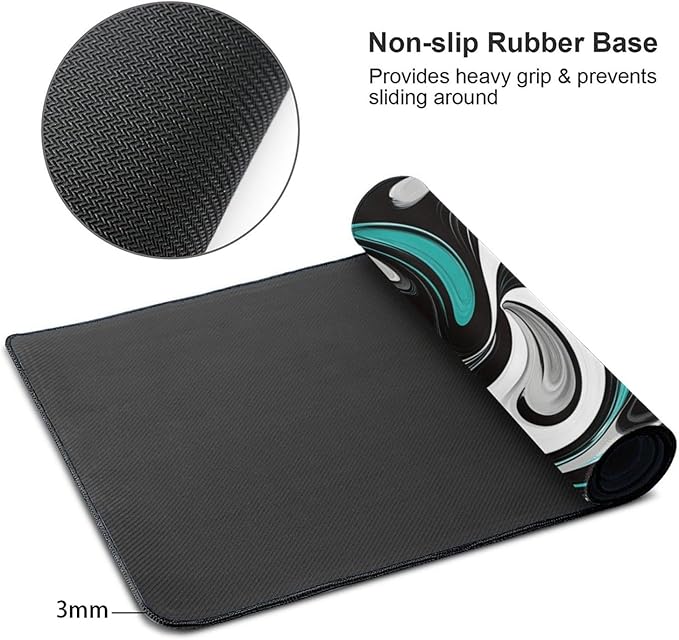 AQQA 31.5 x 15.7 Anti-Slip Rubber Mouse Pad - Abstract Fluid Art Design with Teal & Gray Colors, Ergonomic Gaming Mouse Mat for Gamer, Office & Home