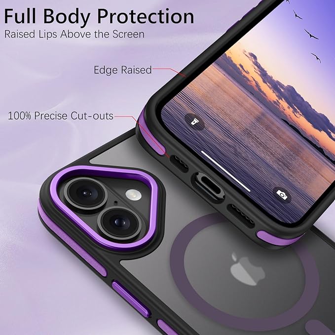 YINLAI Case for iPhone 16 Plus 6.7-Inch, iPhone 16 Plus Phone Case Magnetic [Compatible with Magsafe] Slim Translucent Matte Men Women Girls Shockproof Protective Back Cover, Black/Purple