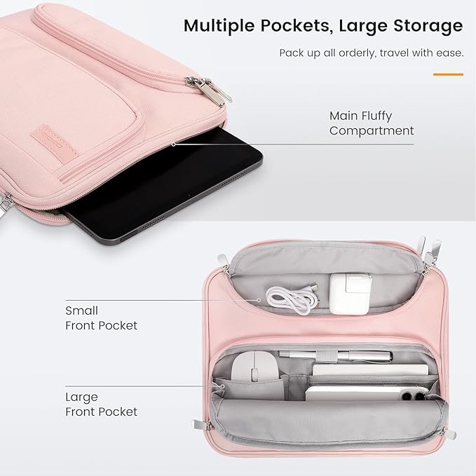 MoKo 9-11 Inch Tablet Sleeve Bag, Fits iPadAir 5/4th 10.9, iPadPro 11 Inch, iPad 9/8th 10.2, iPad 10th 10.9, Tab S8/S9 11",Waterproof Polyester Bag with Double Pockets,Retractable Handle, Pink