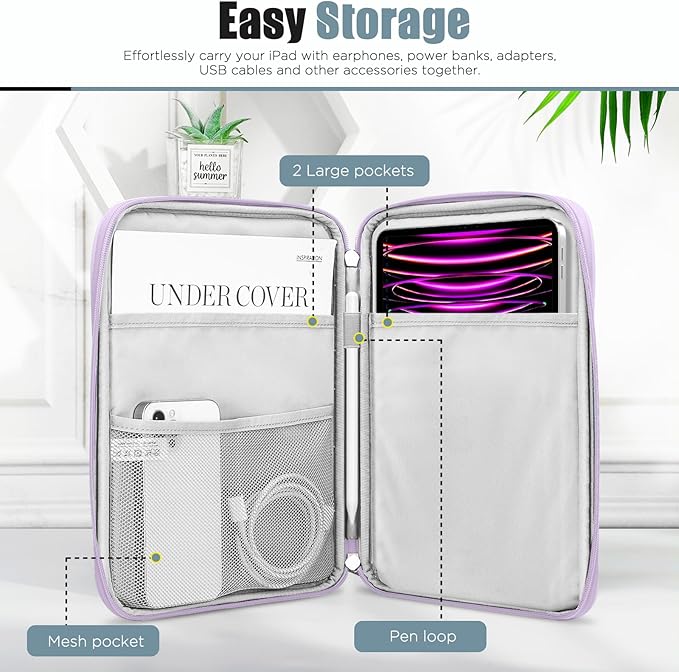 TiMOVO 13 Inch Tablet Sleeve with Pocket for iPad Air 13" M3 2025, iPad Pro 13"/12.9", Galaxy Tab S9/S10 Plus/S9 FE+ 12.4", Remarkable Paper Pro 11.8", Purple Lavender