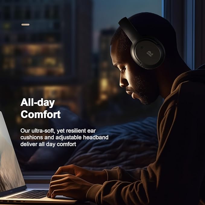 Calmbee Bluetooth Headphones, Hybrid Active Noise Cancelling Wireless Headphones Over Ear with Microphone, Up to 140H Playtime, Transparency Mode, Deep Bass, Clear Calls, Comfort fit for Travel, Home