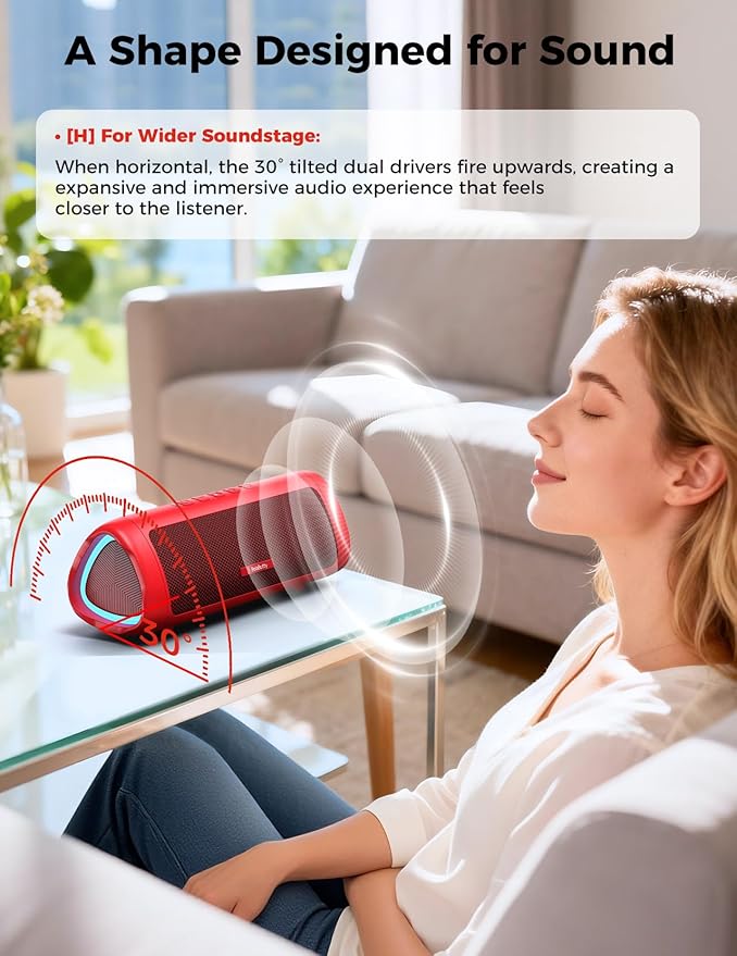 BolaButty Bluetooth Speaker Portable Wireless, IPX5 Waterproof, Up to 20H Playtime, TWS Pairing, BT5.3, for Home/Party/Outdoor/Camping/Beach Essentials, Birthday Gift (Red)