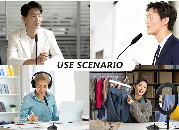 Desktop Gooseneck Conference Microphone Wired with 48V Phantom. Table Mounted Corded Condenser XLR Microphone with 26ft XLR Male to Female Cable and 6.35mm Adapter Cable for Speake, Studio, Recording