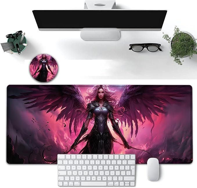 Large Mouse Pad, 31.5 x 11.8in Extended Gaming Mouse Pad with Stitched Edges, XXL Mousepad Protector Non Slip Rubber Base for Office and Home Writing Mat, Anime Warrior Women Pattern Black Desk Mat