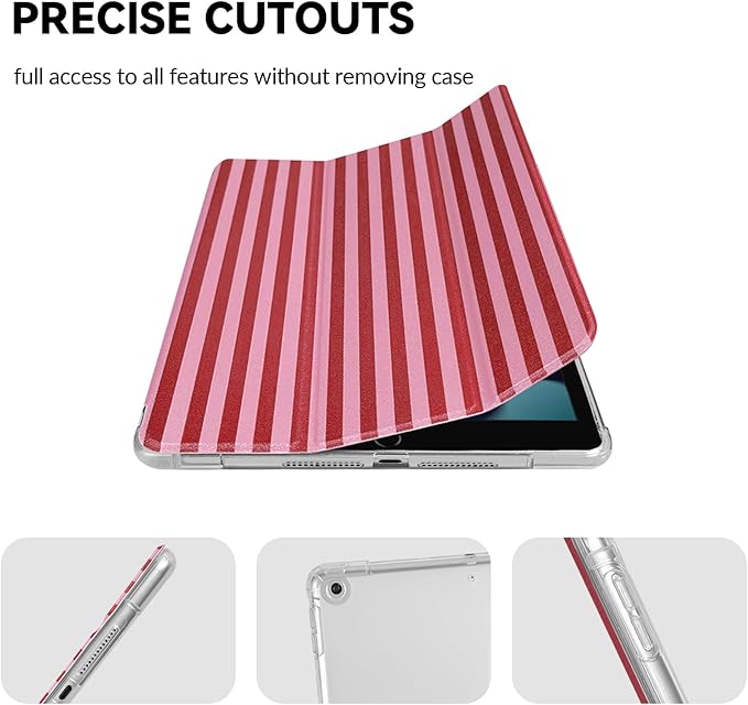 Lovmooful Compatible for iPad 5/6 (9.7-Inch,2018/2017 Model,6th/5th Generation) Case with Pencil Holder Cute Striped with Aesthetic Design Soft TPU Trifold Stand Protective-Red
