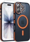 DOMAVER Magnetic 3 in 1 for iPhone 16 Case, [Omni-Directional Protection] with 1x Screen Protector + 1x Camera Cover, [Seamless Work with Magsafe] Protective Silm Case for iPhone 16 Cosmic Orange