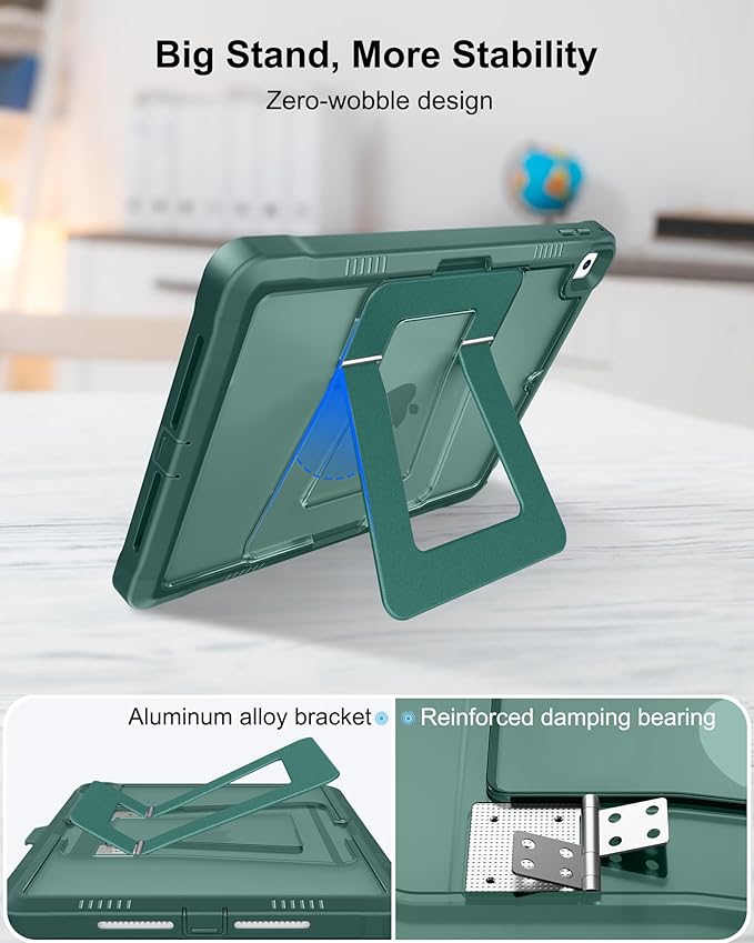 DTTO Case for iPad 6th/5th Generation 9.7 Inch 2018/2017, Adjust Kickstand Freely, Built-in Screen Protector, Frosted Full-Body Shockproof Protective Cover for iPad Air 2 / Pro 9.7, Midnight Green